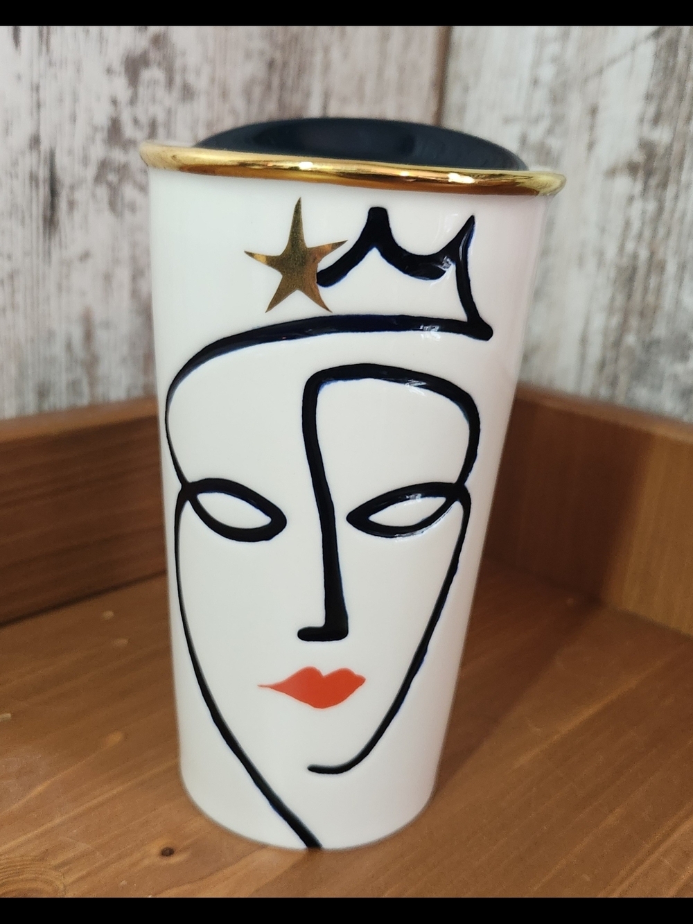 2015 Starbucks Anniversary Crown Siren Tumbler Mug Picasso-Inspired Gold Trim